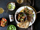 Pulled Madras Shoulder of Lamb with Raita, Sambal & Rotis