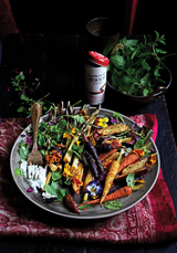 Oven-Roasted Sriracha Root Vegetable Salad with Cooling Yoghurt Dressing